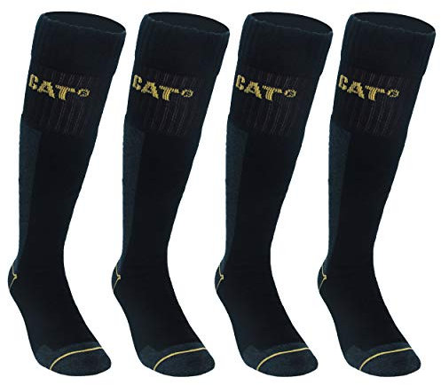 Caterpillar CAT 4 pairs Men's Work Long Socks Accident Prevention Reinforced on Heel and Toe with Reinforced Weft Yarn of Excellent Quality Cotton Sponge (Black, 69)