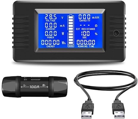 DollaTek LCD Display DC Battery Monitor Meter 0-200V Voltmeter Ammeter for Cars RV Solar System