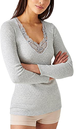 Damart - T-Shirt Manches Longues Maille ajourée Thermolactyl Femme Gris Taille 34-36 (XS)