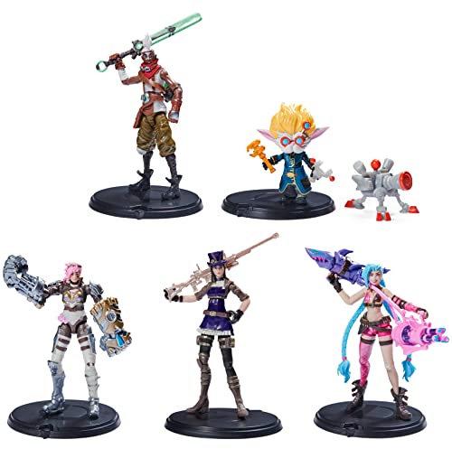 League of Legends - 10cm Actionfiguren 5er Pack (Vi, Caitlyn, Ekko, Heimerdinger und exklusiver Jinx) jeweils mit Accessoires und Ausstellungssockel