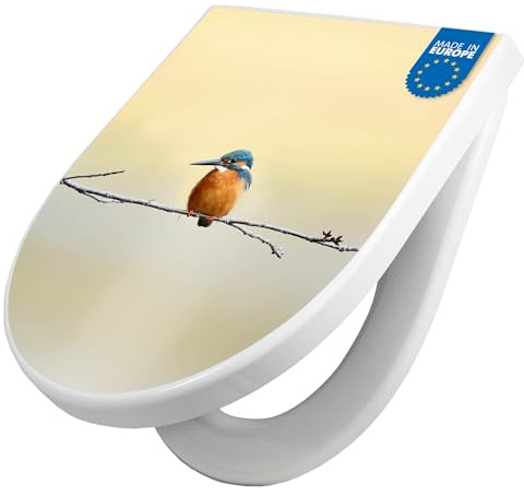 banjado WC Sitz mit Absenkautomatik D Form - Toilettendeckel mit Absenkautomatik D Form - Klodeckel Softclose - stabile Klobrille - Toilettensitz Weiß - Motiv Pause