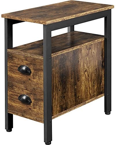 Yaheetech Sofa Side Table with 2 Drawer, Slim Bedside Table with Storage Cabinet for Bedroom/Living Room/Small Space, Vintage Style, 59.5x29.5x61cm, Rustic Brown