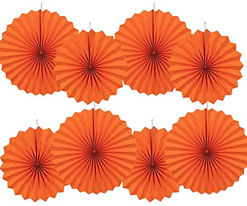 GAKA FAVOR Party Hanging Orange Paper Fans Set,40.6CM(16in) and 30.4CM(12in) Round Paper Ceiling Party Decoration Suppiles,Set of 8
