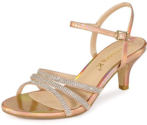Allegra K Women's Ankle Strap Rhinestone Kitten Heel Sandals Rose Gold 4 UK/Label Size 6 US
