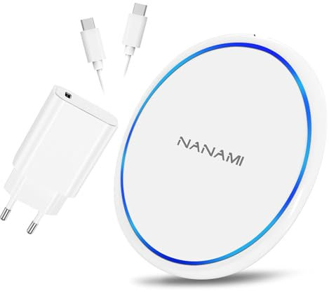 NANAMI Wireless Charger mit 20W USB C PD Adapter, 10W Schnelles Drahtloses Ladegerät für Samsung Galaxy S24 S23 S22 S21 S20 Ultra Plus, 7.5W Qi Ladegerät für iPhone 15 14 13 12 11 Pro Neue Airpods