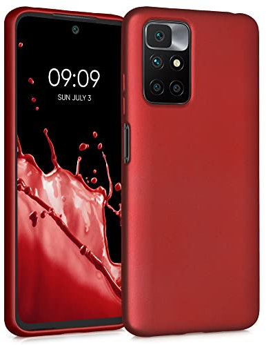 kwmobile Case kompatibel mit Xiaomi Redmi 10 (2021/2022) Hülle - Schutzhülle aus Silikon metallisch schimmernd - Handyhülle Metallic Dunkelrot
