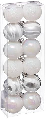 12 Mini-Weihnachtskugeln weiß und Silber 4 cm