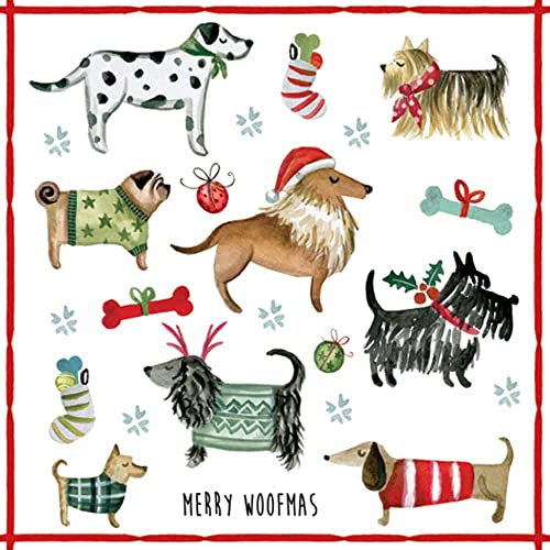 Anniversary House Tiflair PJ310728 Luxuriöse Weihnachtsservietten, Weihnachts-Hunde-Design, dickes und starkes Papier, 3-lagig, mehrfarbig