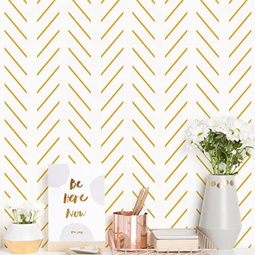 Orainege Papier peint géométrique doré et blanc à chevrons - 45 x 499,9 cm - Papier peint à rayures modernes - Décollez et collez - Autocollant décoratif - Amovible - Pour salle de bain