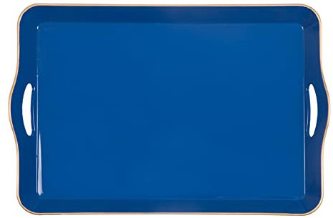 MAONAME Melamine Serving Tray with Handles, Royal Blue Modern Decorative Tray, Rectangular Plastic Tray for Coffee Table, Large Ottoman Tray for Bedroom, Living Room, 17 x 11.8 x 2