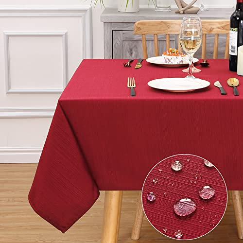 Hapterouse Tischdecken Weihnachten Einfarbig Enger Streifen Tischtuch Fleckschutz Wasserdicht Tischdecke Pflegeleicht Abwaschbar Tischwäsche Rot Ölbeständig Tischläufer, 140cmx140cm Quadrat