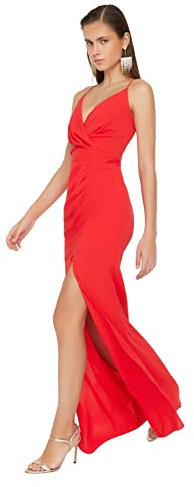 Trendyol Women Maxi Shift Regular fit Woven Evening Dress, Mujer Maxi Shift Regular fit Vestido de Noche Tejido Mujer, Red,