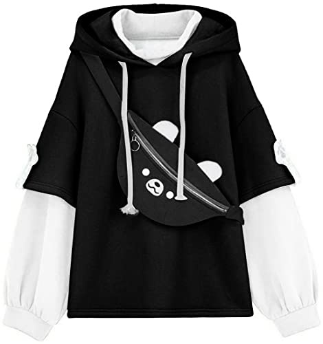 YINGKE Femme Ours Anime Sweat à Capuche Col Rond Fille Japonais Kawaii Vetement Hauts Harajuku Pull Streetwear