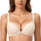 DOBREVA Damen Push Up BH Mit Spitze Gepolstert Plunge Bügel Vollschalen BHS Gemoldete Cups Rose White 90C