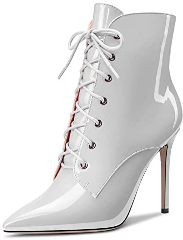 Castamere Donna Spillo Alto High Tacco Heel Cerniera a Punta Stivaletti Lacci Dress Sexy Ufficio 10 CM Heels Stivali Bianco Verniciata 45 EU