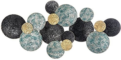 HOMCOM Decorazione da Parete in Metallo, Decorazione Murale in 3D per Interni, Wall Art a Cerchi con Rivestimento in Rilievo, Vintage, 133x66 cm, Blu, Nero e Oro
