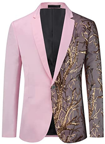 Allthemen Blazer da Uomo Casual Slim Fit Giacca con Stampa Floreale a Un Bottone per La Cena Blazer da Abito Formale da Lavoro Rosa L