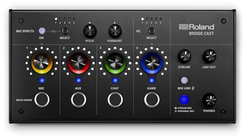 Roland BRIDGE CAST Dual Bus Gaming Mixer | Professional Audio Streaming Interface and Mixer for Online Gamers | 32-Bit Hardware DSP | USB-C Windows and Mac Connectivity | XLR Input for Microphones