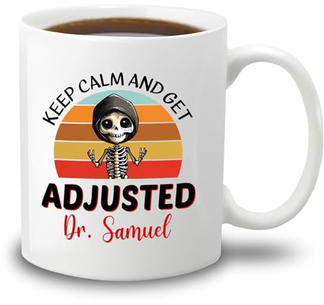 Tazza da caffè in ceramica con scritta Keep Calm And Get Adjusted, regalo per chiropratico, dottore, infermiera, chiropratico, tazza da caffè bianco personalizzata, 325 ml, tazza chiropratica, tazza