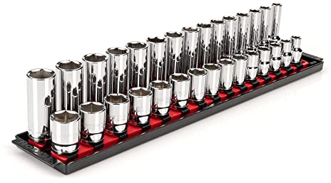 TEKTON 1/2 Inch Drive 6-Point Socket Set with Rails, 30-Piece (10-24 mm) | SHD92211