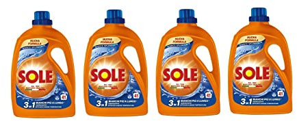 4 x Sole Detersivo Liquido Bianco Splendente 3in1 Azione Igienizzante per Lavatrice, 41 lavaggi, 1845 ml