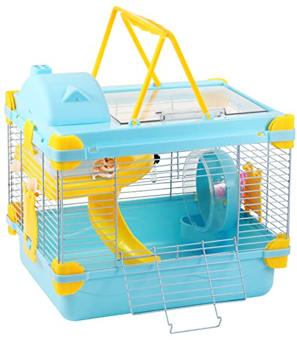 Misyue Zwerghamster-Reisekäfig, tragbar, 2 Etagen, syrischer Hamster, Haus, Nager, Lebensraum für Zwerghamster, Frettchen, Rennmäuse (blau)