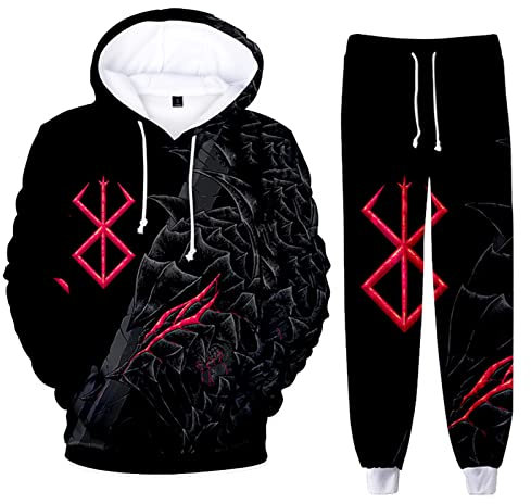 XSLGOGO Berserk Kapuzenpullover und Jogginghose Set Anime Guts 2 Teiliges Anzug Herren und Damen Bedrucktes Pullover Jogger Hosen Set