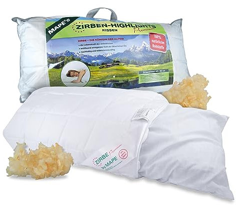 MaxxGoods Zirbenkissen 80x40cm ohne Kissenbezug - weiches Schlafkissen mit 100% Schafschurwolle und Zirbenflocken | Zirbenkissen zum schlafen, orthopädisches Kopfkissen, Kissen für erholsamen Schlaf