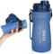 ONTA Botella De Agua Plegable - 1,5 L Botella De Agua Plegable De Silicona, De Con Marcador De Tiempo y Pajita, Botella De Agua Deportiva sin BPA Reutilizables Para Viajes, Fitness, Senderismo (Azul)