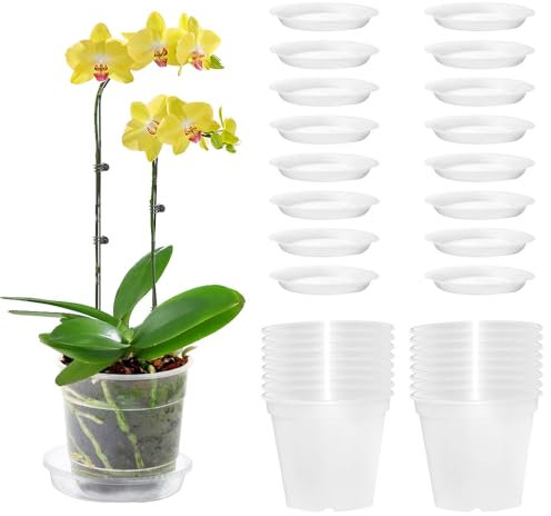 HIULLEN 16 Stück Orchideentopf Transparent, Kunststoff Pflanztöpfe Orchideen übertopf Ø 11,5cm x Höhe 11cm Blumentopf Orchidee Anzuchttöpfe mit Drainageloch für Indoor Outdoor Garden Balkon