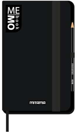 Mitama Notizbuch Large Schwarz - Memobuch - Notizbuch - Soft Touch Cover - Innentasche + Bleistift enthalten - liniertes Blatt - 13 x 21 cm