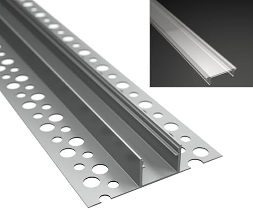 2 m LED-kakelprofil, gips Rigibs infällningsprofil FLIESE-14T för LED-remsor upp till 14 mm + klart skydd (2 m profilskydd klar)