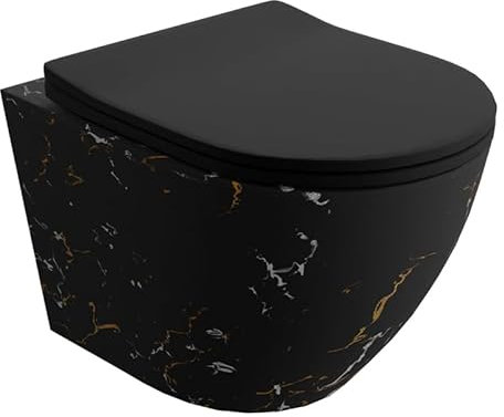 LAVITA Wand-WC Sofi Slim Fire Abattant de WC suspendu avec système d'abaissement automatique et charnières en métal Noir 365 x 490 x 395 mm