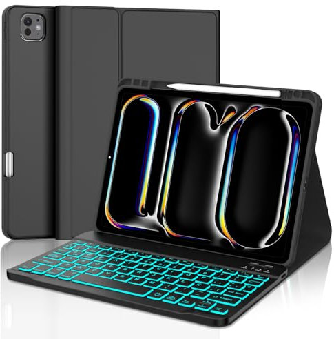 Teclado Bluetooth para Tablet Español Ñ, Ultra-Delgado Inalámbrico Teclado, Delgado y Ligero Retroiluminado Keyboard para iPad, Android Samsung Tablet, Xiaomi Pad, Huawei, Lenovo Teblet, Negro