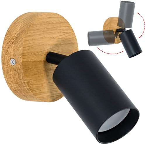 LED Wood Deckenstrahler 1 Flammig Schwenkbar - Handgefertigte Spots Deckenleuchte Modern aus Eiche - Strahler Deckenlampe Holz - GU10 Spotlight Lampe Wohnzimmer (Ohne Glühbirne) - Durchmesser 10cm