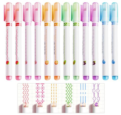 DHSBGWSX - Juego de 12 marcadores curvos, marcadores de contenido, bolígrafos de graffiti para agendas, álbumes de recortes, notas (multicolor)