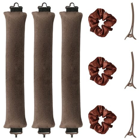 3 Piezas Rizador Pelo Ondas Sin Calor con Gancho, Marrón Oscuro Rizadores de Ondas Para Dormir, Rizadores Sin Calor Para Todos los Peinados, Lazy DIY Rizador de Pelo para Niñas Madres Amiga