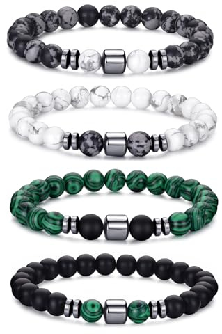 RANKEEF Perlenarmbänder Herren Set mit 8 mm Tigerauge Lavastein Naturstein | 8mm Stretch Armband Perlen Set Herren mit Tigerauge Lavastein Obsidian Schwarzer Turmalin Naturstein Armband