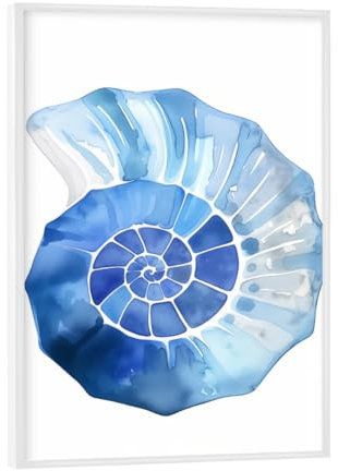 artboxONE Poster mit weiem Rahmen 18x13 cm Natur Blauer Nautilus - Bild Nautilus Indigo blau Maritime Decoration