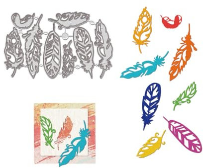 WADORN Metall Stanzformen Mit Federn Zum Basteln, Prägeschablonen Für Scrapbooking Mit Tierfedern Aus Metall Karbonstahl Schablonenkarten Scrapbooking Stanzformen Für Heimwerker Basteln Fotoalbum