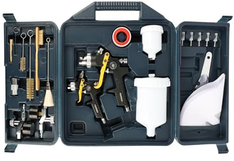 FORNAX HVLP Gravity Paint Spray Gun 2 Set Kit, 1.4 mm Nozzle, 0.8 mm Nozzle 600ml Auto Gravity Feed Painting with Air Pressure Regulator Gauge Air Spray Gun for Furniture, Car, Fence,Model Making