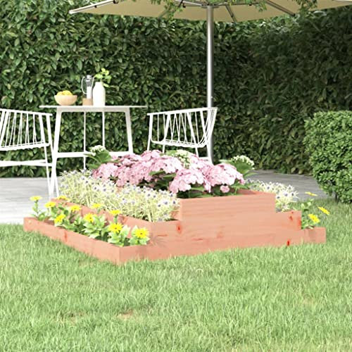 FOZICV Jardinière de jardin orange 110 x 110 x 27 cm en bois massif de Douglas Jardinière design marches d'escalier Jardinière stable Jardinière surélevée pour la culture d'une variété de fleurs