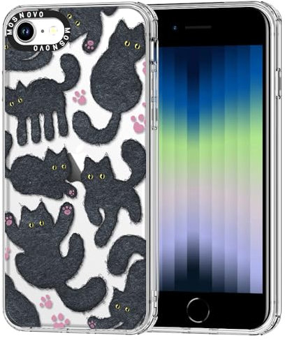 MOSNOVO für iPhone SE/iPhone 8 / iPhone 7 Hülle – Durchsichtige, schlanke, stoßfeste TPU+PC-Handyhülle, [6,6 Fuß Fallschutz/Anti-Abziehen] - Schwarze pelzige Katze