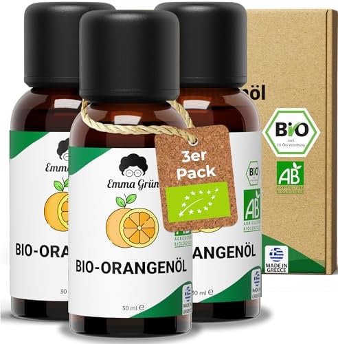 Emma Grün® Bio Orangenöl Ätherisches Öl [100% Naturrein] - Naturreines Duftöl Orange - Orangenöl Bio 3x 30ml - Ätherische Öle - Orangenschalenöl als Zertifiziertes Lebensmittel aus Griechenland