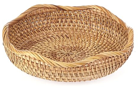 Hipiwe Natural Rattan Tray 8.5 Wicker Storage Bowls Hand Woven Basket Tray for Bread Fruit Key Round Fruit Baskets for Kitchen Entryway Tabletop Decorative Baskets Bowl
