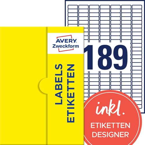 AVERY Zweckform P4911-10 Wetterfeste Folienetiketten (1.890 Klebeetiketten, 25,4x10mm auf A4, extrem stark selbstklebend, wasserfest, strapazierfähig, bedruckbare Outdoor Klebefolie) 10 Blatt, weiß