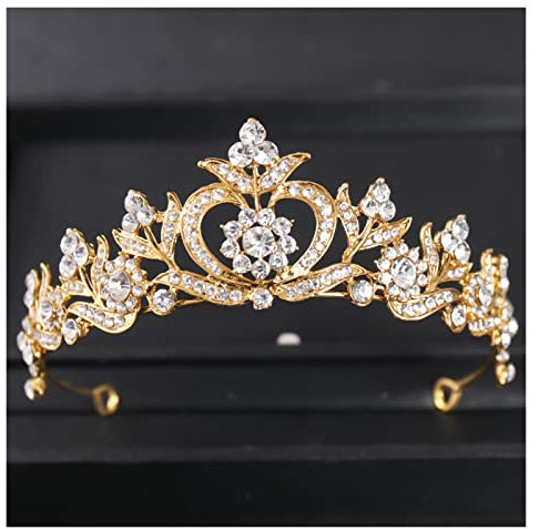 HAODUOO Vintage Kristallkronen und Tiaras Prinzessin Prom Diadem Krone Frauen Braut Hochzeit Haarschmuck Ornamente Schmuck(Gold)