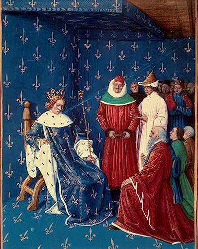 OuDeZjzhu Vintage Leinwand Wandkunst Vintage abstrakte Kunstdrucke Leinwand Wandbild Karl V. empfing die Botschafter Karls IV. durch Jean Fouquet Bilder Druck Wandgemälde für Heimdekoration 60x90cm