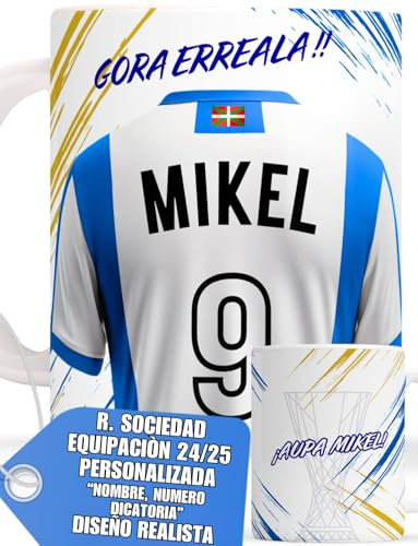EL DETALLITO Taza Personalizada R. Sociedad Nombre Número Y Dedicatoria Regalo Original Para Aficionados De Equipos Barcelona Madrid Apta Microondas Lavavajillas Té Café