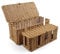 GOZOLA 2 Pack Rattan Cable Management Box, Large Cord Organizer Box with Lid Under Desk Router Hider Storage Box with 4 Exits, Wire Box Hider for TV Wires Computer Surge USB Hub & Power Strip